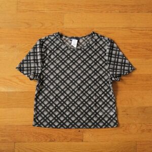 Gap Plaid Mesh Top Womens Black Grey Short Sleeve Grunge Y2K Size M 8077-07-1